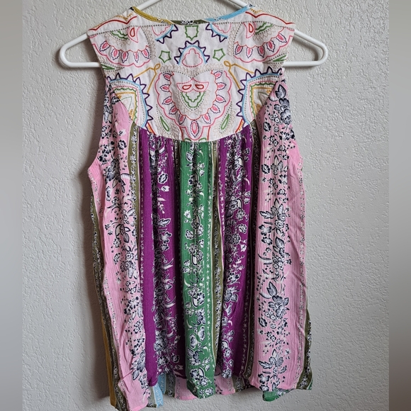 Anthropologie One September Colorful Embroidered Colorblock Tank Top Size Small - Picture 8 of 11